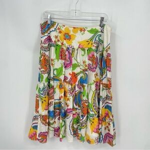 Trina Turk Tiered Skirt Floral Print Silver Pinstripes Size 10 multi color